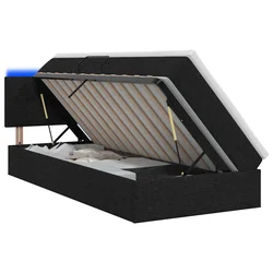vidaXL LED Postelja za Shranjevanje z Blazino Črna 90 x 200 cm Blago