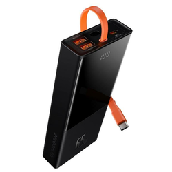 Power bank Baseus Elf - punjiva baterija s ugrađenim dvosmjernim kabelom za punjenje USB-C 65W - 20000 mAh - crni