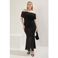 Trendyol Curve Black Tulle Knit Plus Size Dress