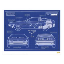 Back to the Future art print nacrt DeLorean DMC, A3