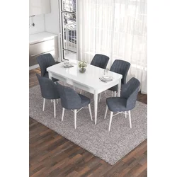 Hanah Home Set Trpezarijski sto i 6 stolica Eva, Sivo-beli