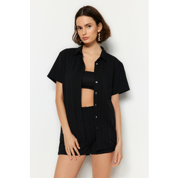 Trendyol Black Woven Linen blend Shirt Shorts Beach Set