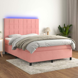 Greatstore Box spring postelja z vzmetnico LED roza 80x200 cm žamet