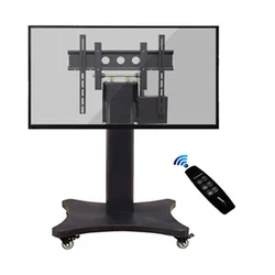 Prestigio Solutions® Mobile stand for 45-86 screens, up to 100 kgs weight. Rolling wheels with stoppers. Electric adjustable height. Tempered glas