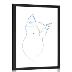 Plakat s paspartujem barvne linije mačke - 40x60 silver