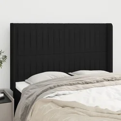 Vidaxl Vzglavje z ušesi črn 147x16x118/128 cm blago