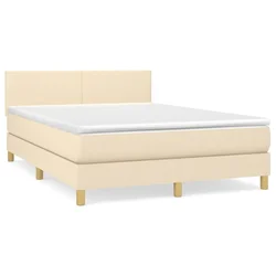 Vidaxl Box spring postelja z vzmetnico krem 140x200 cm blago