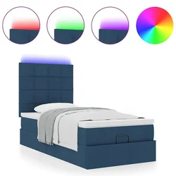 Vidaxl Otomanski posteljni okvir z vzmetnico moder 90x190 cm blago