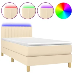 Vidaxl Box spring postelja z vzmetnico LED krem 80x200 cm blago