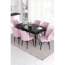 Hanah Home Set Trpezarijski sto i 6 stolica Eva, Roze-crni