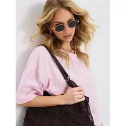 Sinsay - Pamučna majica sa natpisom od perlica - pastelno roze