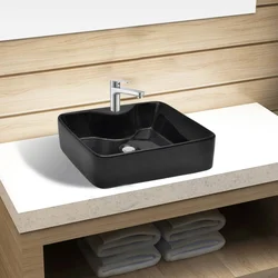 Keramički Umivaonik s Otvorom za Slavinu Crni Četvrtasti