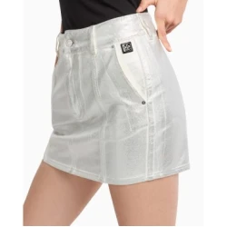 Armani Exchange za ženske. XW000099AF10836M8047 Srebrna minikrilo iz džinsa z visokim pasom (S), Silver, Priložnostno, Bombaž