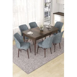 Hanah Home Set Trpezarijski sto i 6 stolica Nef, Sivo-braon