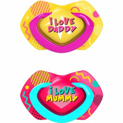 CANPOL BABIES Silikonska varalica za bebe Love 0-6M 2/1 neon roze i žuta