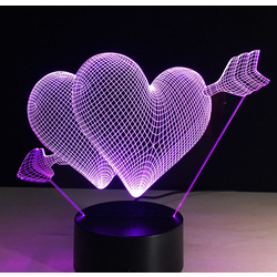 Black Cut 3D LED lampa Purple Hearts