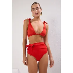 Trendyol Red Plain Tie High Waist Hipster Bikini Bottom