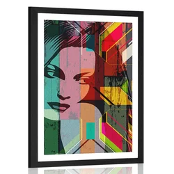Plakat s paspartujem potret ženske na barvnem ozadju - 60x90 no frame
