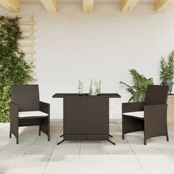 3-dijelni bistro set s jastucima smeđi od poliratana