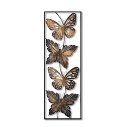 Metalna zidna dekoracija leptirići 100x35 cm crno-zlatni
