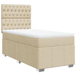 Vidaxl Box spring postelja z vzmetnico krem 90x200 cm blago
