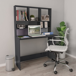 Radni stol s policama visoki sjaj sivi 110x45x157 cm iverica