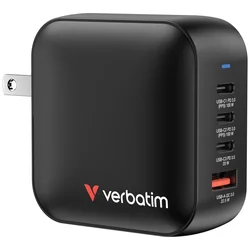 Verbatim mini GaN polnilnik 100W, 3xUSB-C PD, 1xUSB-A, črn