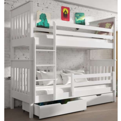 Drveni dječji krevet na kat Bruno s ladicom - bijeli - 200*90 cm