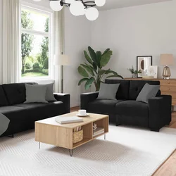 Dvodijelni set sofa s jastucima, crni baršun