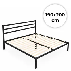 ModernHome metalni krevet 190 × 200 cm sa podnicom i uzglavljem, crni