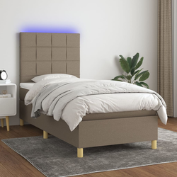 Krevet box spring s madracem LED smeđesivi 90x200 cm tkanina