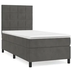 Vidaxl Box spring postelja z vzmetnico temno siva 90x200 cm žamet