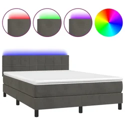 Vidaxl Box spring postelja z vzmetnico LED temno siva 140x190 cm žamet