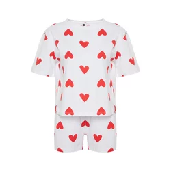 Trendyol White 100% Cotton Heart Knitted Pajama Set