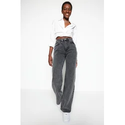 Trendyol Anthracite High Waist Wide Leg Jeans