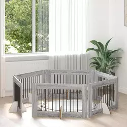 Vrata za pse s postoljem 6 pcs Siva sonoma 100 x 60 cm