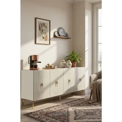 Hanah Home komoda Salkim 180, 180 cm, bela / travertin / zlatna