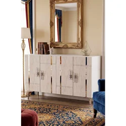 Hanah Home komoda Ilay 120, 120 cm, bela / travertin / srebrna