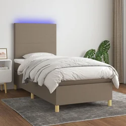 Greatstore Box spring postelja z vzmetnico LED taupe 90x200 cm blago