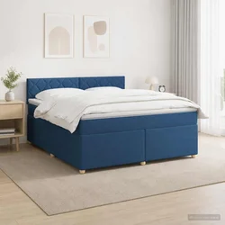 Vidaxl Postelja boxspring z vzmetnico Modra 160 x 200 cm Blago