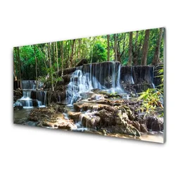 tulup.si Slika na steklu Forest slap narava 100x50 cm 2 obešalnika