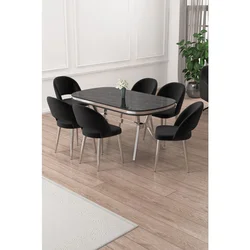 Hanah Home trpezarijski set Jita, sto i 6 stolica, ploča u dekoru Sonata, hromirane noge, crna tkanina Babyface