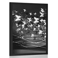 Plakat čudoviti jelen z metulji v črnobeli varianti - 60x90 silver