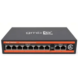 GEMBIRD GMB POE Switch FS1010P,IEEE802.3af/at, 8 PoE 10/100M, 2 UP-link 100/100M, 52V 120W,30W/PoE,VLAN 250m