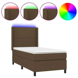 Vidaxl Box spring postelja z vzmetnico LED temno rjava 90x200 cm blago