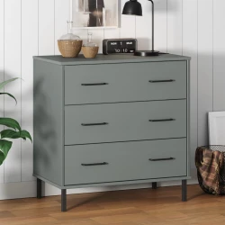 Komoda s 3 ladice siva 77 x 40 x 79,5 cm od masivnog drva OSLO