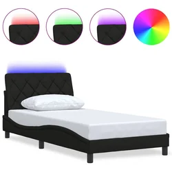 Vidaxl Posteljni okvir z LED brez vzmetnice črn 100x200 cm blago