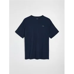 Sinsay - Pamučna majica comfort fit od waffle pletiva - mornarsko