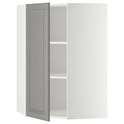 METOD Ugaoni zidni element s policama, bela/Bodbyn siva, 68x100 cm