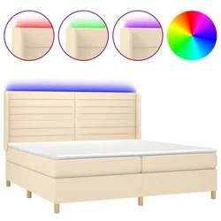 Vidaxl Box spring postelja z vzmetnico LED krem 200x200 cm blago
